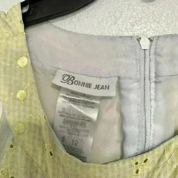 BONNIE JEAN Dress Girls Size 12 Yellow Eyelet Party Bow Sash Special Occasion - Picture 4 of 6